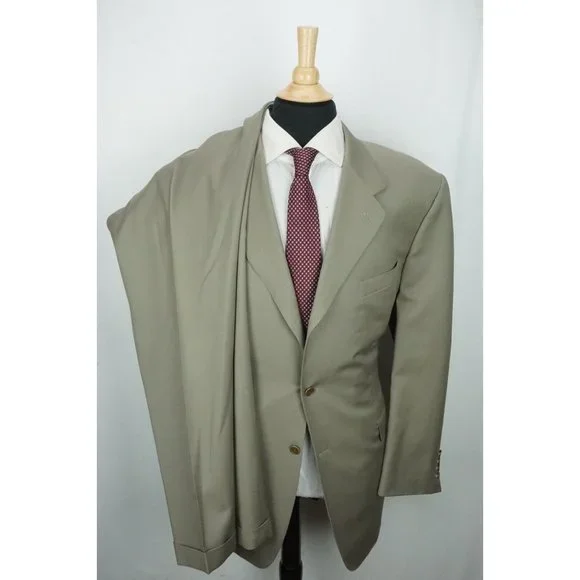 Canali Light Taupe Tan 100% Pure Wool 2 Pc Suit Jacket Pants Sz 48L